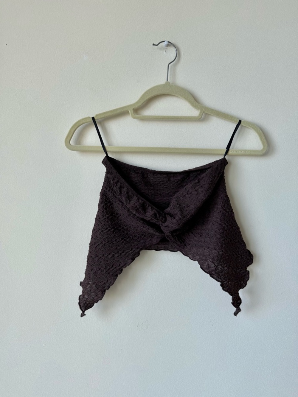 SHEIN Black Textured Knot-Front Handkerchief Hem Crop Cami